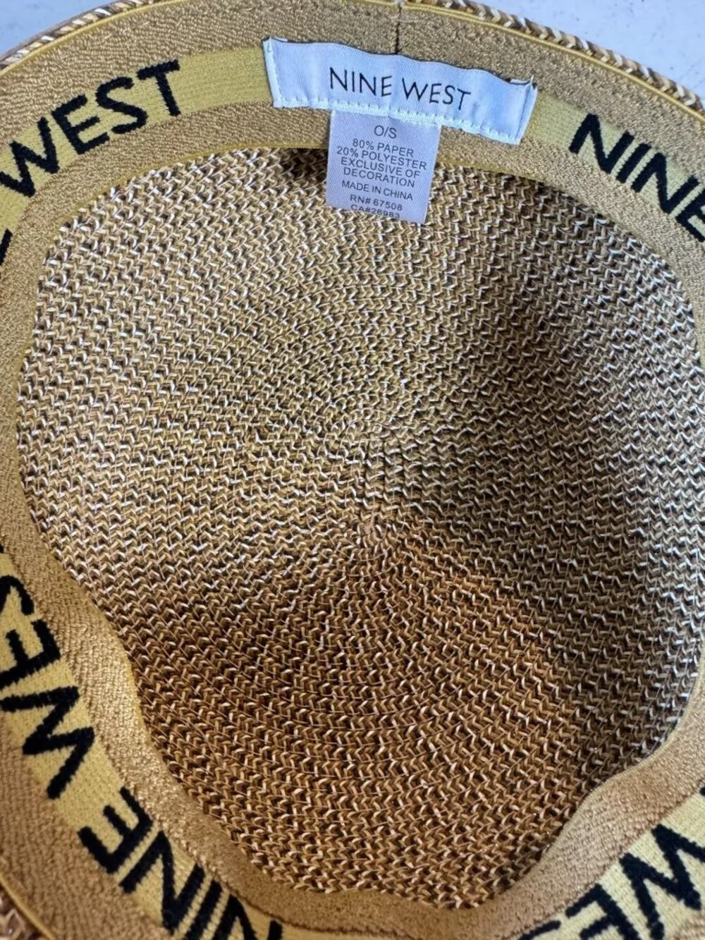 Nine West Woven Sun Hat Paper & Polyester One Size Gold/Brown